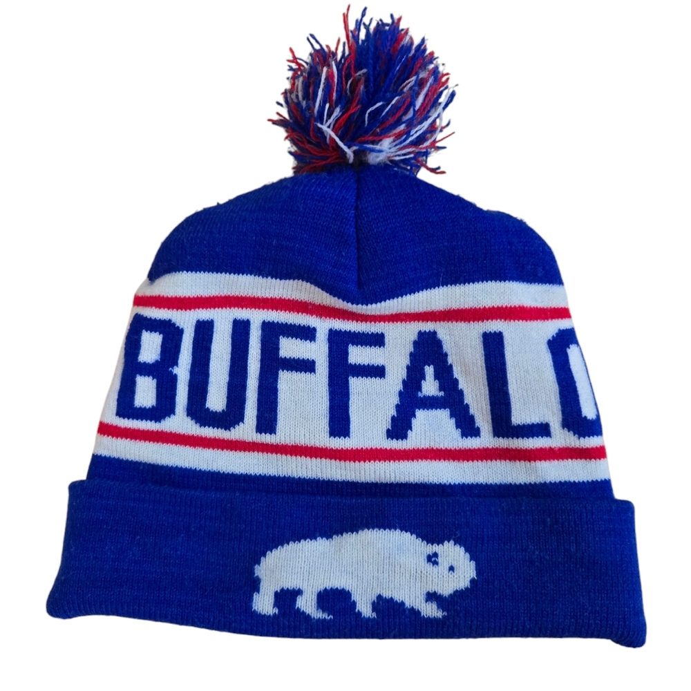 Buffalo NY Red, White and Blue Knit Pom Pom Beanie